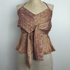 Moon River Striped Sleeveless Blouse Front Tie Adjustable Straps Boho Chic